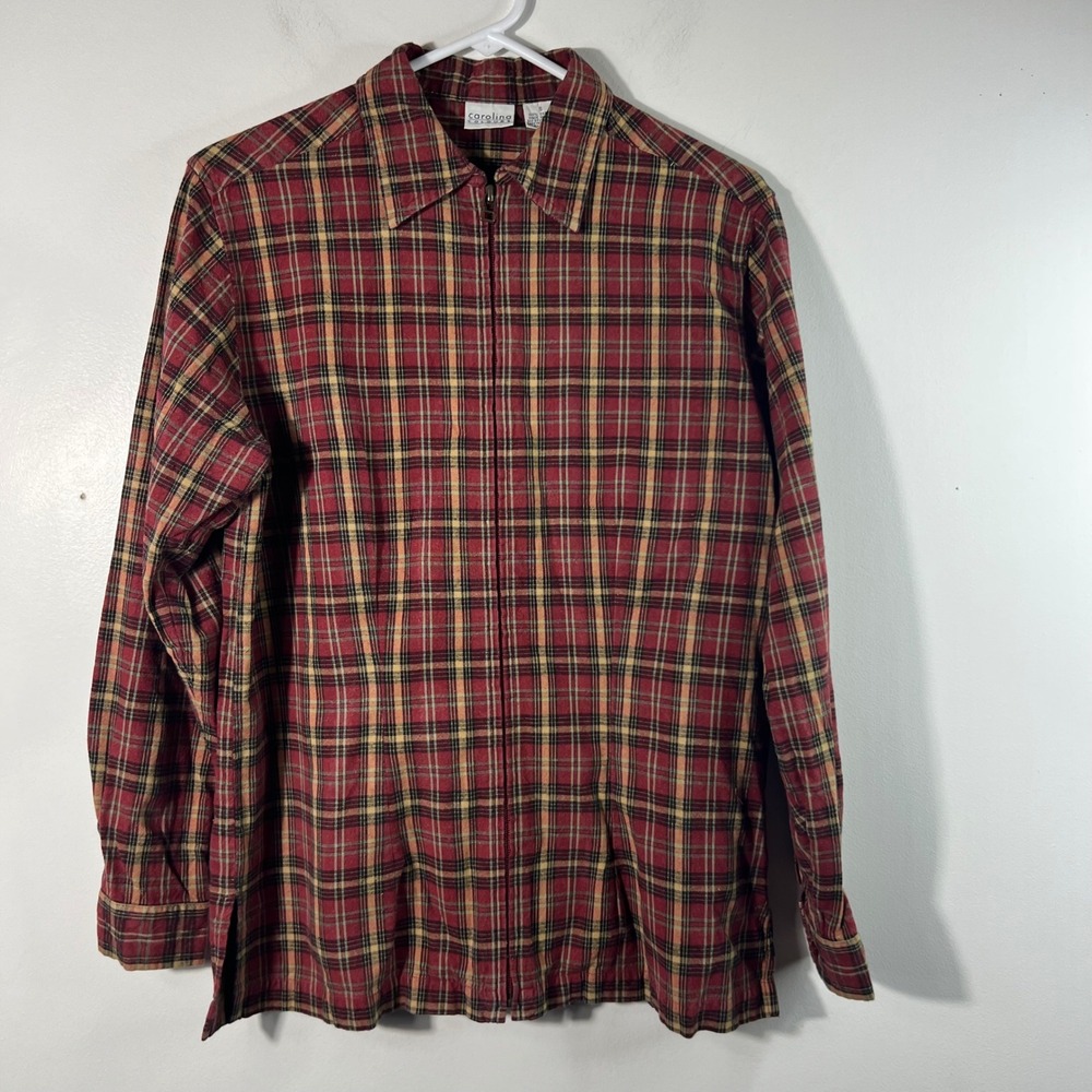 Womens Carolina Colours Plaid Zip Cotton Shirt Jacket S Red Black Tan‎